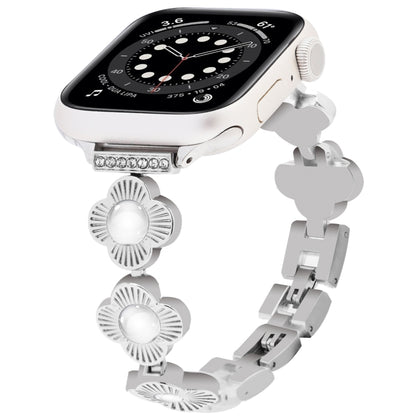 For Apple Watch Series 6 40mm Four Leaf Clover Quick-Release Metal Chain Watch Band(Silver) by bashfashion