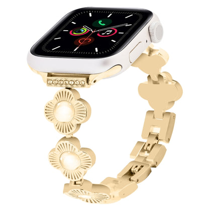 For Apple Watch Series 5 40mm Four Leaf Clover Quick-Release Metal Chain Watch Band(Gold) by bashfashion