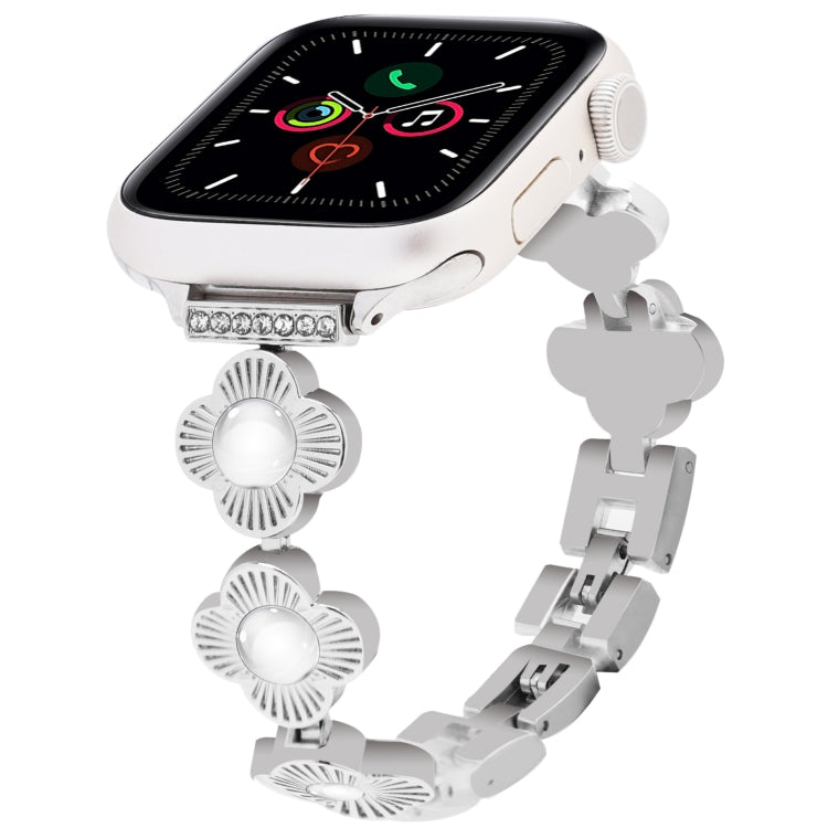 For Apple Watch Series 5 40mm Four Leaf Clover Quick-Release Metal Chain Watch Band(Silver) by bashfashion