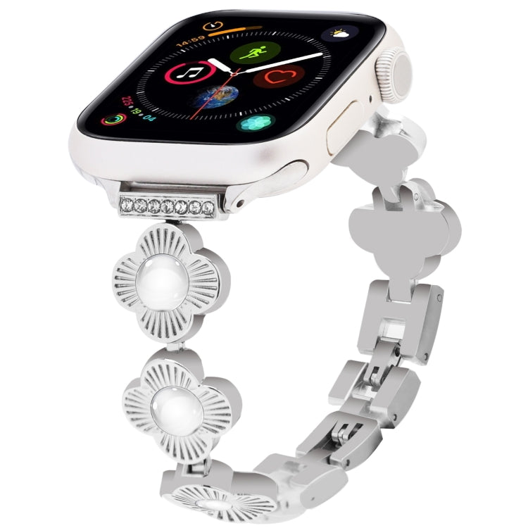 For Apple Watch Series 4 40mm Four Leaf Clover Quick-Release Metal Chain Watch Band(Silver) by bashfashion