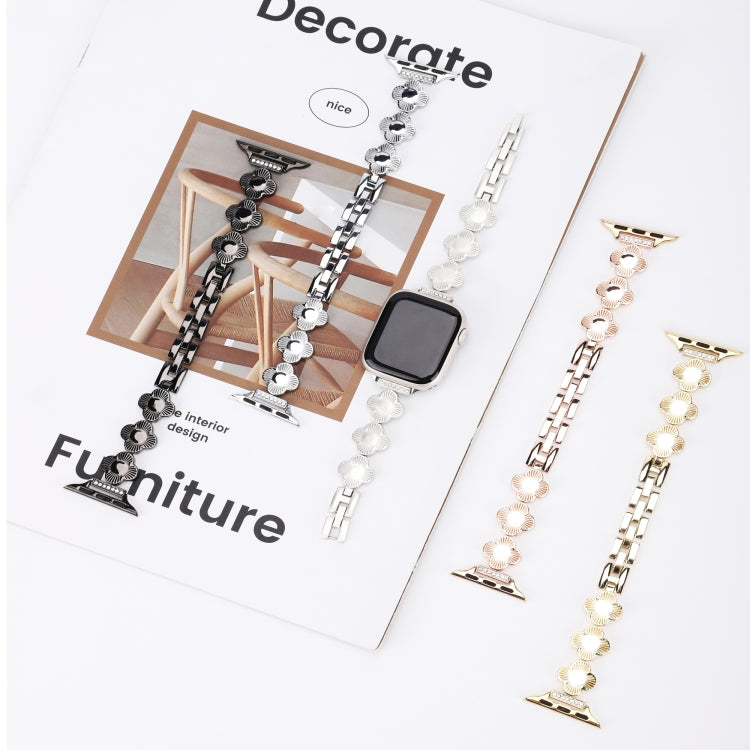 For Apple Watch Series 8 41mm Four Leaf Clover Quick-Release Metal Chain Watch Band(Gold) by bashfashion