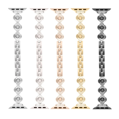 For Apple Watch Series 9 45mm Four Leaf Clover Quick-Release Metal Chain Watch Band(Starlight) by bashfashion