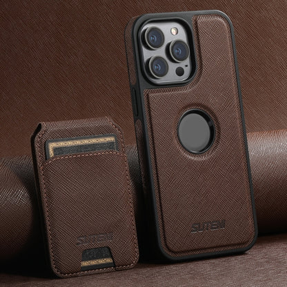 For iPhone 16 Pro Max Suteni M2 Cross-Grain MagSafe Vertical Card Back Phone Case(Brown) by Suteni