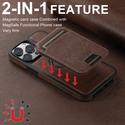 For iPhone 16 Pro Max Suteni M2 Cross-Grain MagSafe Vertical Card Back Phone Case(Brown) by Suteni