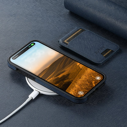 For iPhone 16 Pro Max Suteni M2 Cross-Grain MagSafe Vertical Card Back Phone Case(Blue) by Suteni