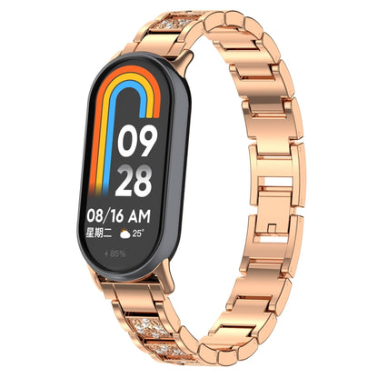 For Xiaomi Smart Band 9 / 9 NFC Diamond Three Beads Stainless Steel Metal Watch Band(Rose Gold) by bashfashion