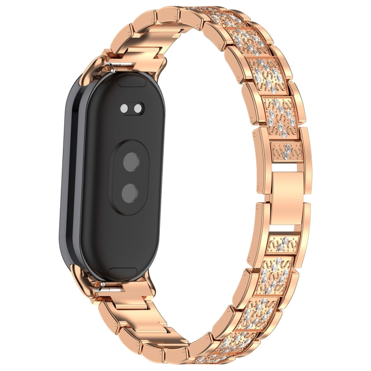 For Xiaomi Smart Band 9 / 9 NFC Diamond Three Beads Stainless Steel Metal Watch Band(Rose Gold) by bashfashion