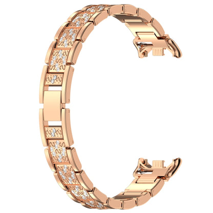 For Xiaomi Smart Band 9 / 9 NFC Diamond Three Beads Stainless Steel Metal Watch Band(Rose Gold) by bashfashion