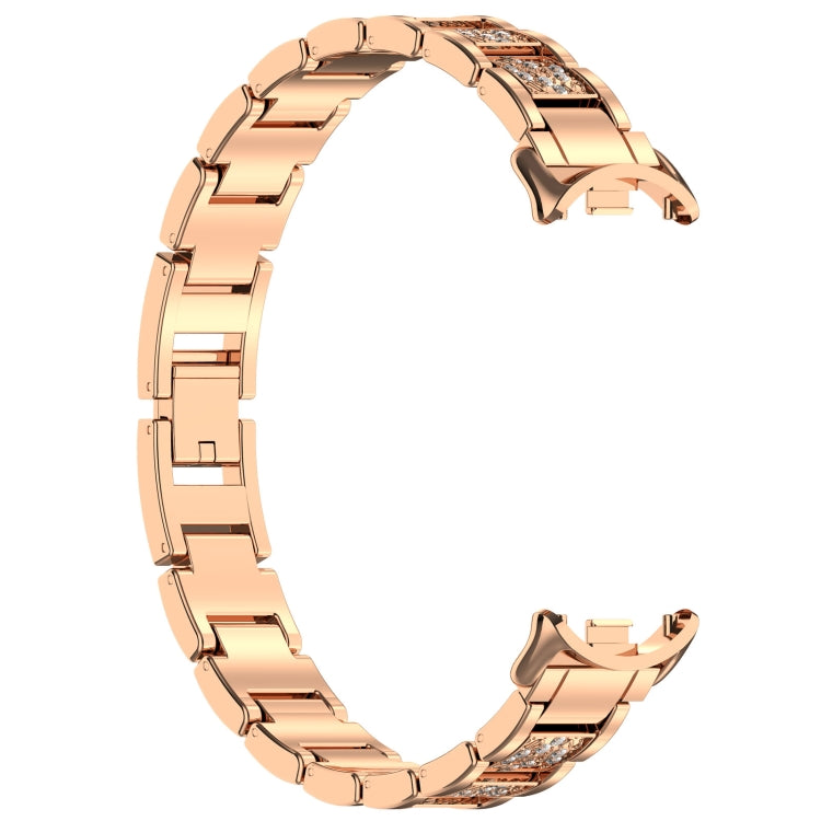 For Xiaomi Smart Band 9 / 9 NFC Diamond Three Beads Stainless Steel Metal Watch Band(Rose Gold) by bashfashion