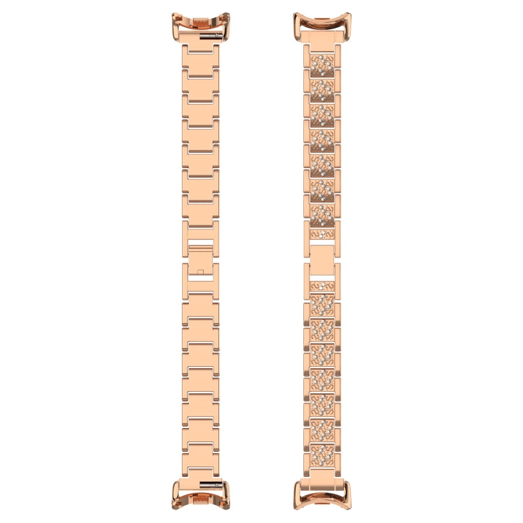 For Xiaomi Smart Band 9 / 9 NFC Diamond Three Beads Stainless Steel Metal Watch Band(Rose Gold) by bashfashion