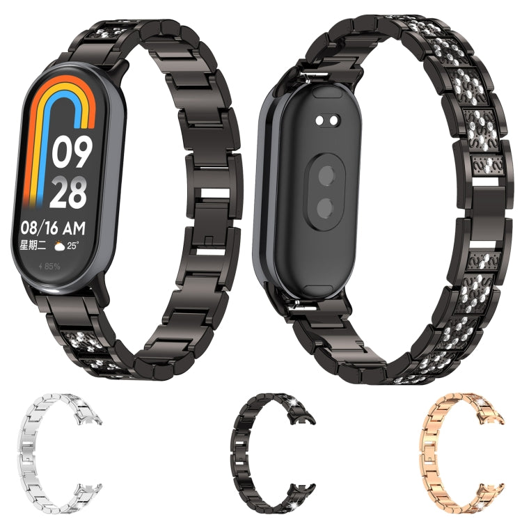 For Xiaomi Smart Band 9 / 9 NFC Diamond Three Beads Stainless Steel Metal Watch Band(Black) by bashfashion