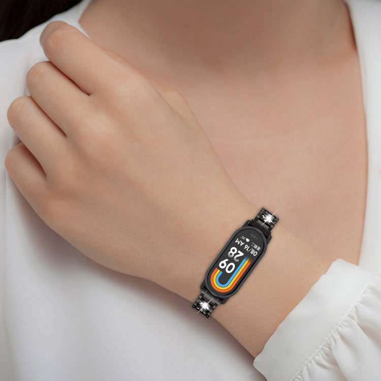 For Xiaomi Smart Band 9 / 9 NFC Diamond Three Beads Stainless Steel Metal Watch Band(Rose Gold) by bashfashion