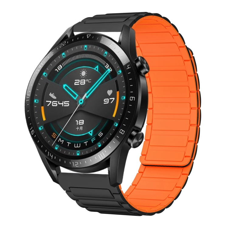 For Huawei Watch GT2 46mm 22mm I-shaped Magnetic Silicone Watch Band(Black+Orange) by bashfashion