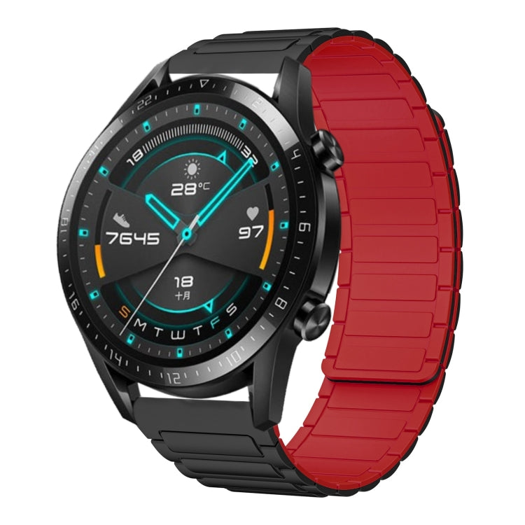 For Huawei Watch GT2 46mm 22mm I-shaped Magnetic Silicone Watch Band(Black+Red) by bashfashion