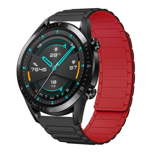 For Huawei Watch GT2 46mm 22mm I-shaped Magnetic Silicone Watch Band(Black+Red) by bashfashion