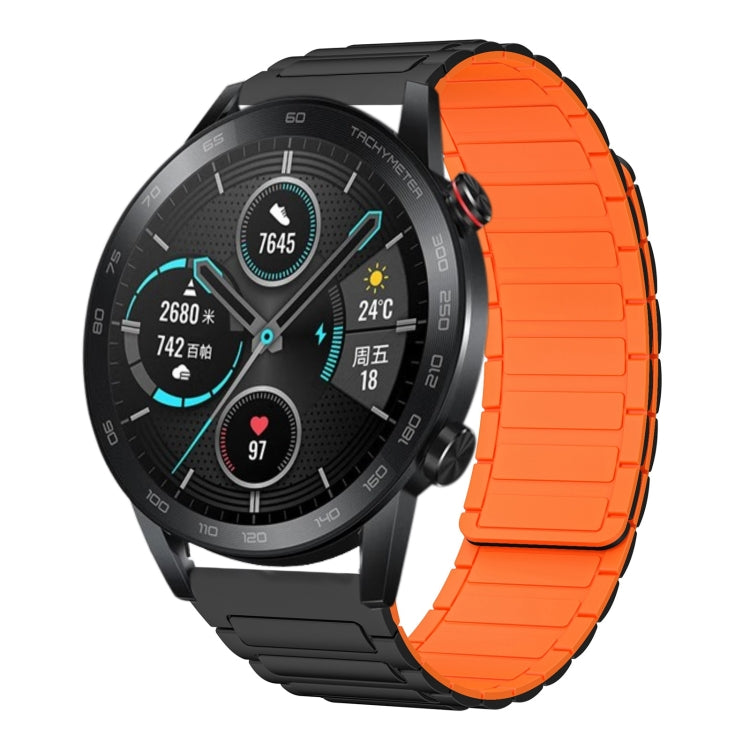 For Honor Magic Watch 2 46mm 22mm I-shaped Magnetic Silicone Watch Band(Black+Orange) by bashfashion