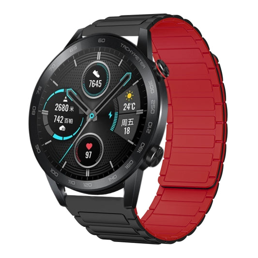For Honor Magic Watch 2 46mm 22mm I-shaped Magnetic Silicone Watch Band(Black+Red) by bashfashion