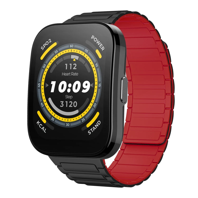 For Amazfit Watch Bip 5 22mm I-shaped Magnetic Silicone Watch Band(Black+Red) by bashfashion