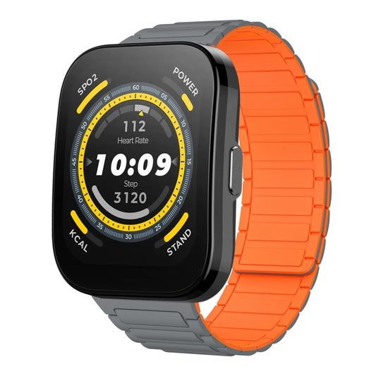 For Amazfit Watch Bip 5 22mm I-shaped Magnetic Silicone Watch Band(Gray+Orange) by bashfashion