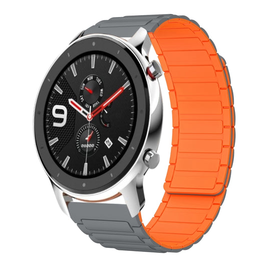 For Amazfit Watch GTR 4 22mm I-shaped Magnetic Silicone Watch Band(Gray+Orange) by bashfashion