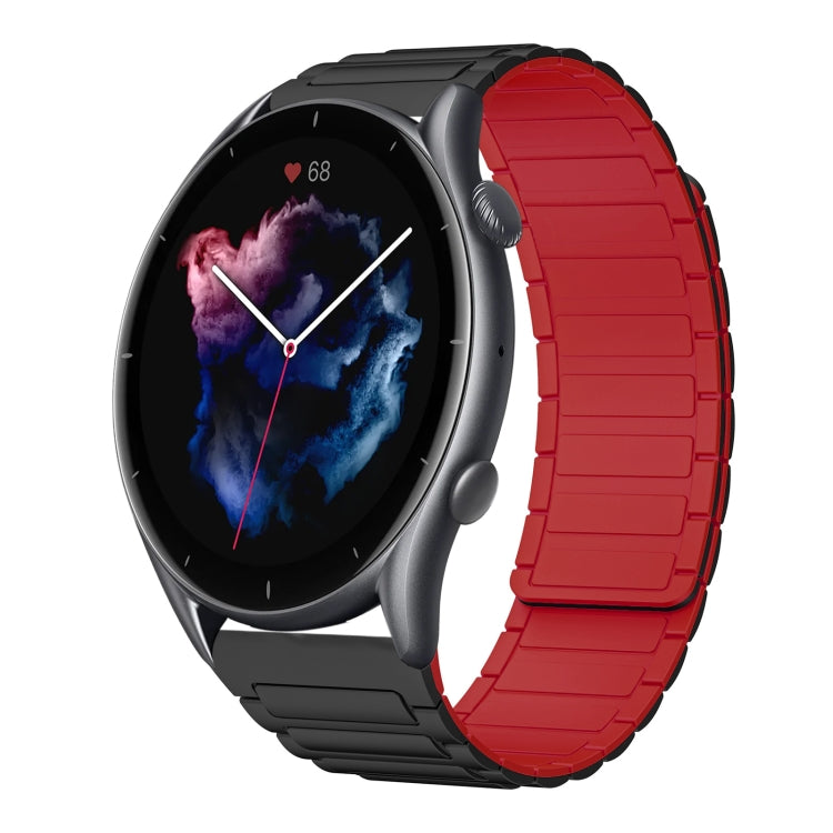 For Amazfit Watch GTR 3 22mm I-shaped Magnetic Silicone Watch Band(Black+Red) by bashfashion