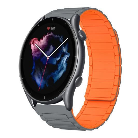 For Amazfit Watch GTR 3 22mm I-shaped Magnetic Silicone Watch Band(Gray+Orange) by bashfashion
