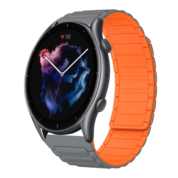 For Amazfit Watch GTR 3 Pro 22mm I-shaped Magnetic Silicone Watch Band(Gray+Orange) by bashfashion