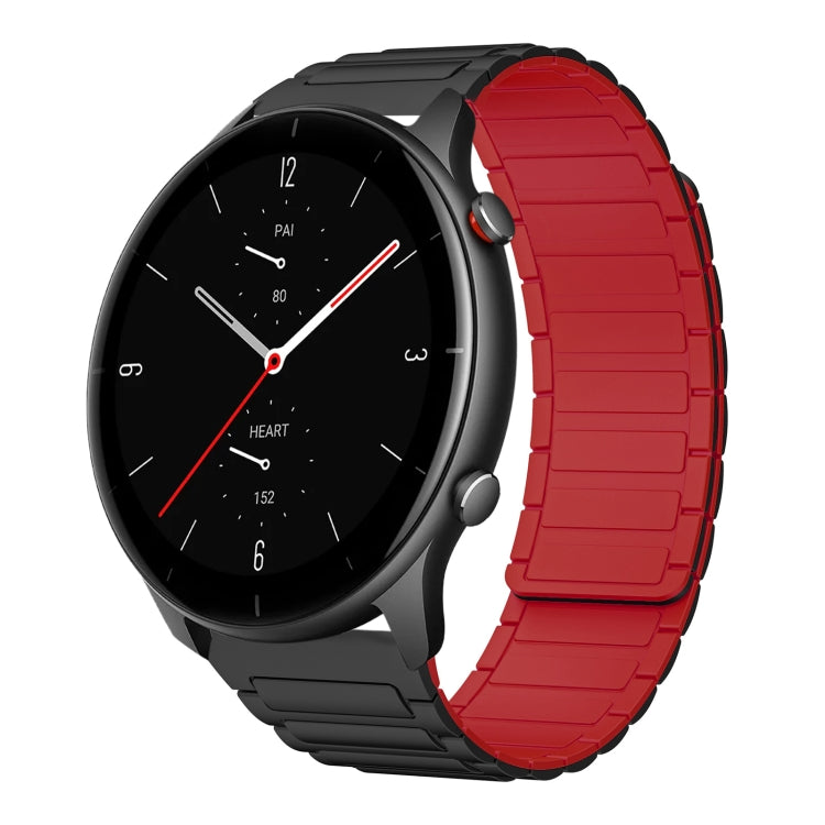 For Amazfit Watch GTR 2e 22mm I-shaped Magnetic Silicone Watch Band(Black+Red) by bashfashion