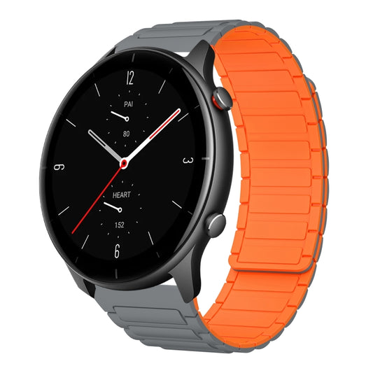 For Amazfit Watch GTR 2e 22mm I-shaped Magnetic Silicone Watch Band(Gray+Orange) by bashfashion