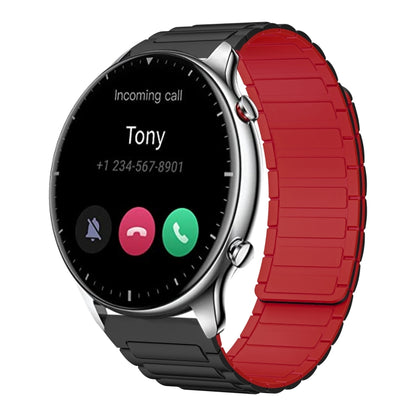 For Amazfit Watch GTR 2 22mm I-shaped Magnetic Silicone Watch Band(Black+Red) by bashfashion