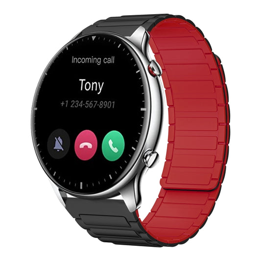 For Amazfit Watch GTR 2 22mm I-shaped Magnetic Silicone Watch Band(Black+Red) by bashfashion