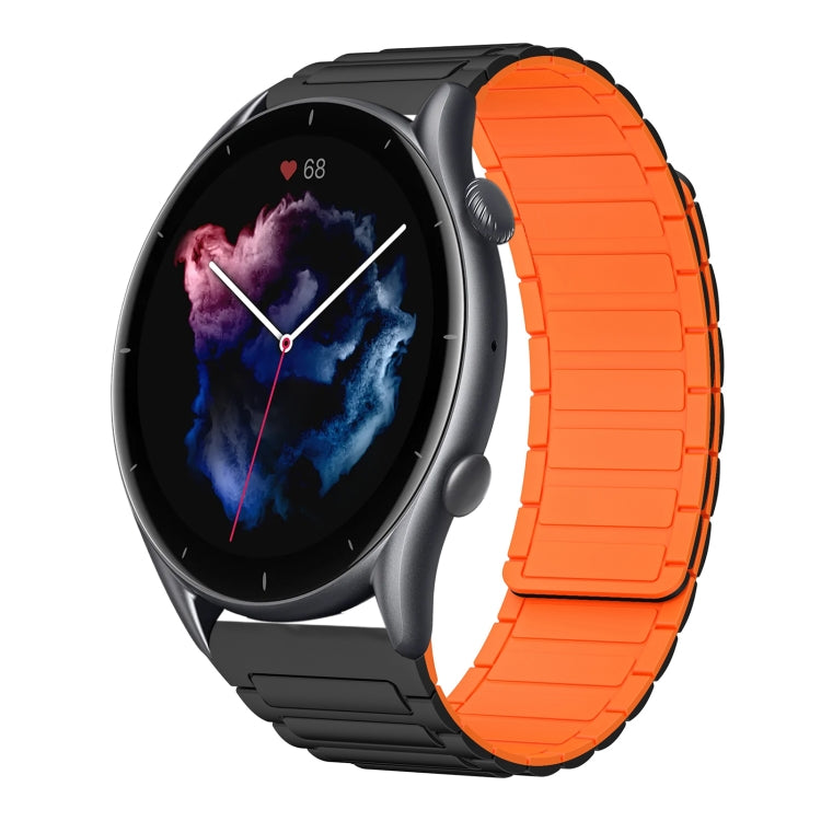 For Amazfit Sport Watch 3 22mm I-shaped Magnetic Silicone Watch Band(Black+Orange) by bashfashion