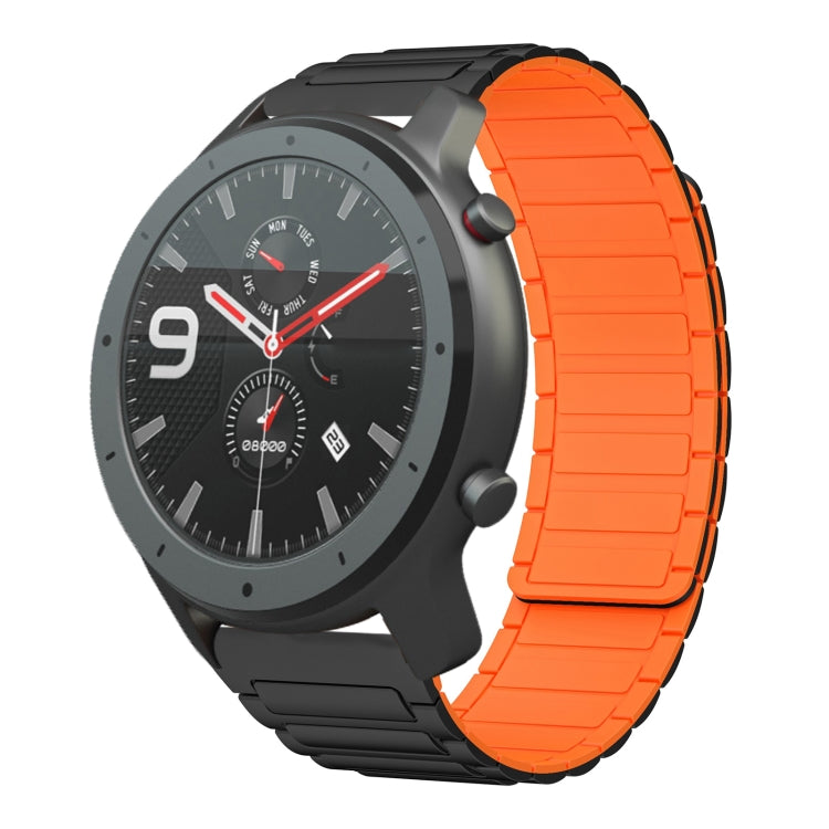 For Amazfit Watch GTR 47mm 22mm I-shaped Magnetic Silicone Watch Band(Black+Orange) by bashfashion