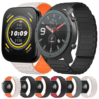 For Amazfit Watch GTR 47mm 22mm I-shaped Magnetic Silicone Watch Band(Black+Orange) by bashfashion