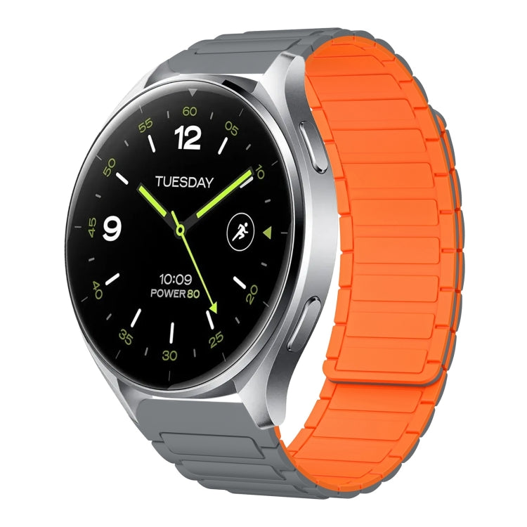 For Xiaomi Watch 2 22mm I-shaped Magnetic Silicone Watch Band(Gray+Orange) by bashfashion