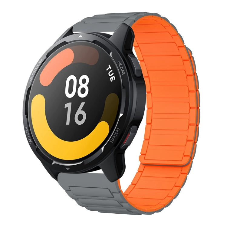 For Xiaomi watch S1 Active 22mm I-shaped Magnetic Silicone Watch Band(Gray+Orange) by bashfashion