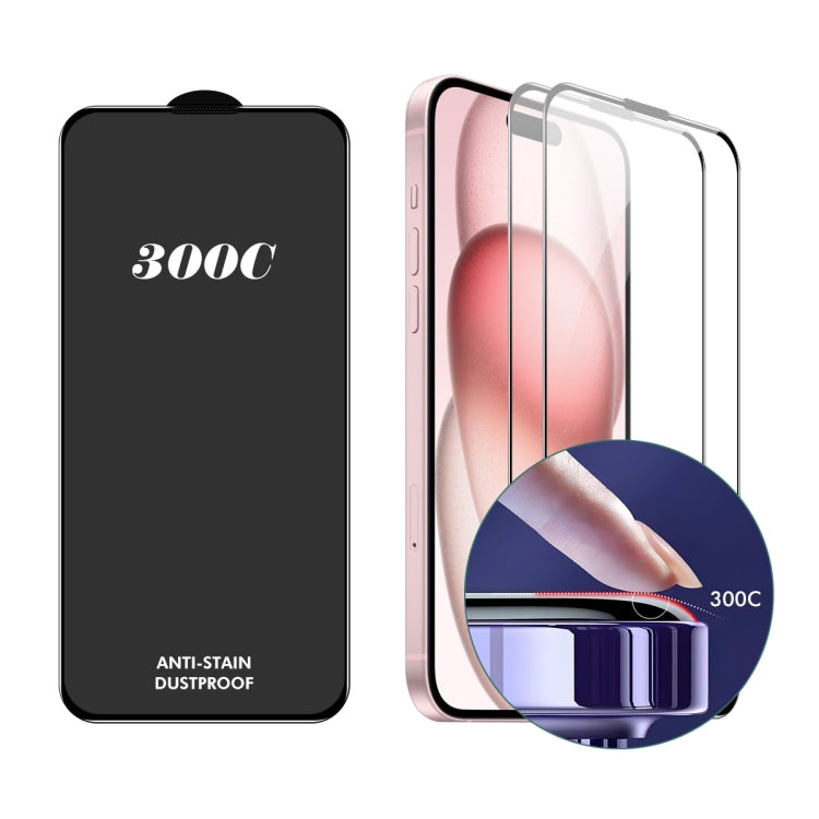 For iPhone 15 Plus / 16 Plus 2pcs ENKAY 300C Super Large Arc Full Coverage High Aluminum-silicon Tempered Glass Film Black by ENKAY