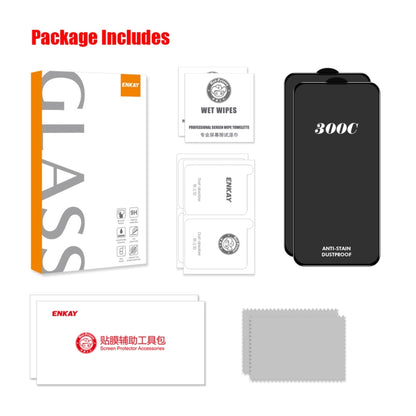 For iPhone 15 / 16 2pcs ENKAY 300C Super Large Arc Full Coverage High Aluminum-silicon Tempered Glass Film Black by ENKAY