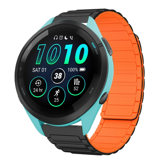 For Garmin Forerunner 265 Music 22mm I-shaped Magnetic Silicone Watch Band(Black+Orange) by bashfashion