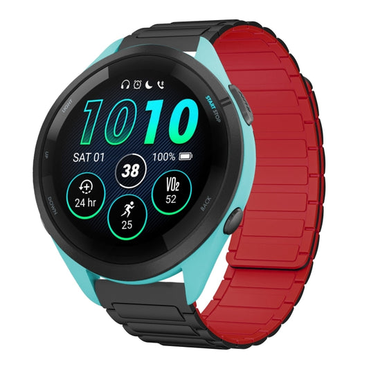 For Garmin Forerunner 265 Music 22mm I-shaped Magnetic Silicone Watch Band(Black+Red) by bashfashion