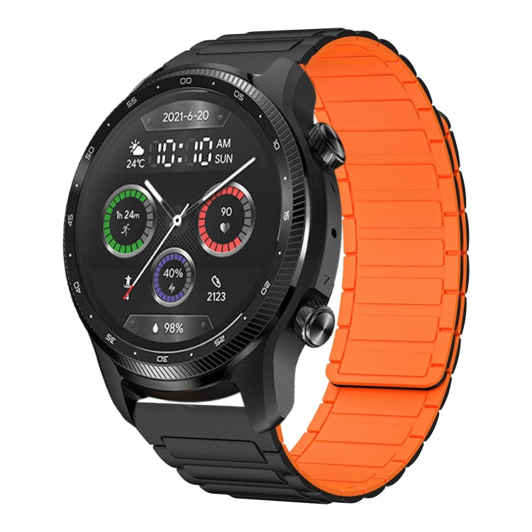 For Ticwatch Pro X 22mm I-shaped Magnetic Silicone Watch Band(Black+Orange) by bashfashion