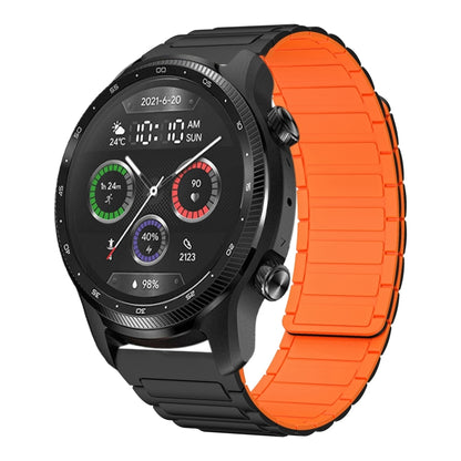 For Ticwatch Pro X 22mm I-shaped Magnetic Silicone Watch Band(Black+Orange) by bashfashion