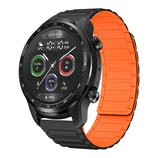 For Ticwatch Pro X 22mm I-shaped Magnetic Silicone Watch Band(Black+Orange) by bashfashion