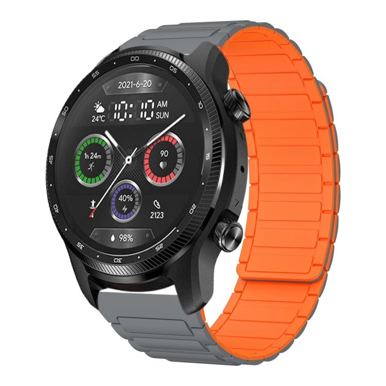 For Ticwatch Pro X 22mm I-shaped Magnetic Silicone Watch Band(Gray+Orange) by bashfashion