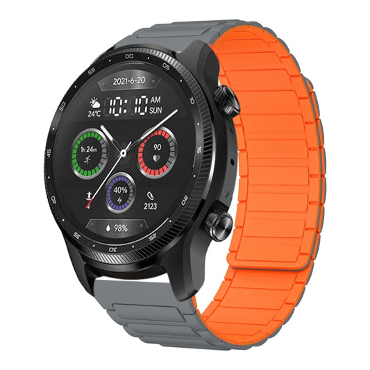 For Ticwatch Pro X 22mm I-shaped Magnetic Silicone Watch Band(Gray+Orange) by bashfashion