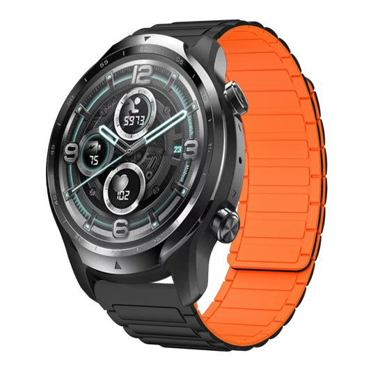 For Ticwatch Pro 3 Lite 22mm I-shaped Magnetic Silicone Watch Band(Black+Orange) by bashfashion