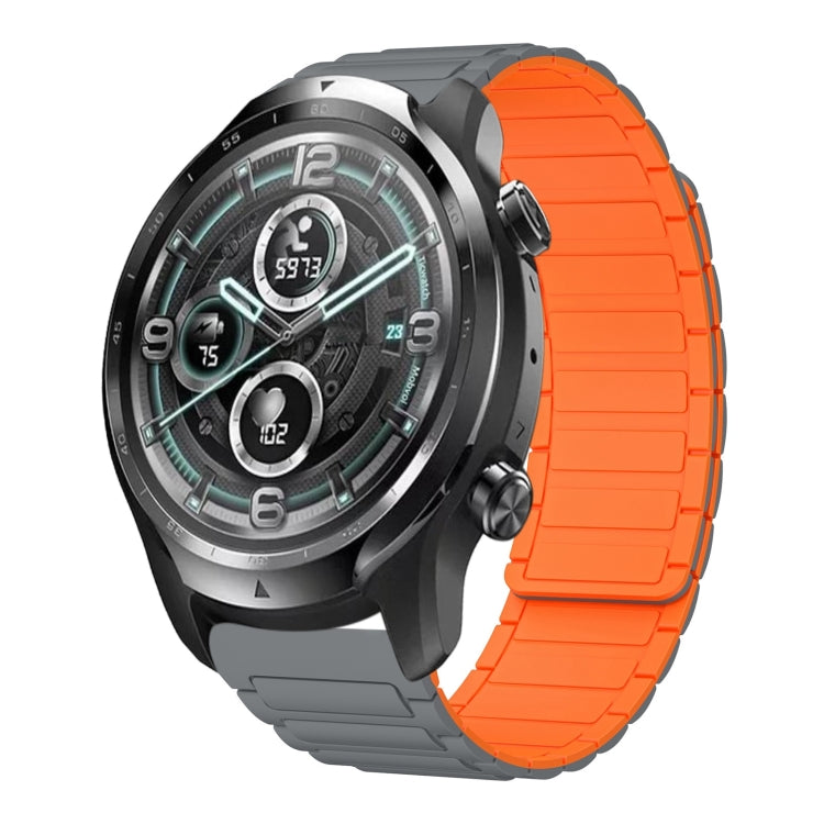 For Ticwatch Pro 3 Lite 22mm I-shaped Magnetic Silicone Watch Band(Gray+Orange) by bashfashion