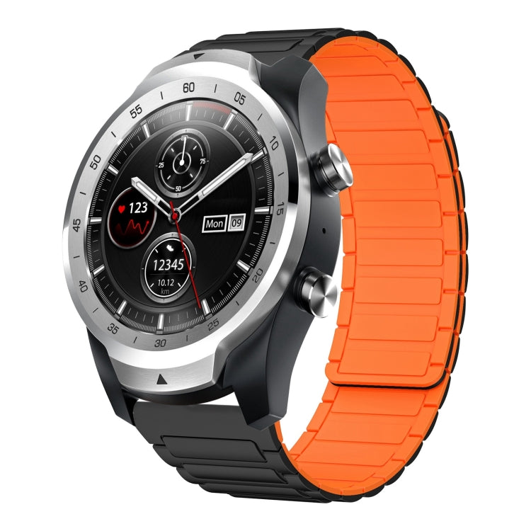 For Ticwatch Pro 2020 22mm I-shaped Magnetic Silicone Watch Band(Black+Orange) by bashfashion