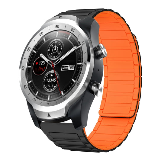 For Ticwatch Pro 2020 22mm I-shaped Magnetic Silicone Watch Band(Black+Orange) by bashfashion