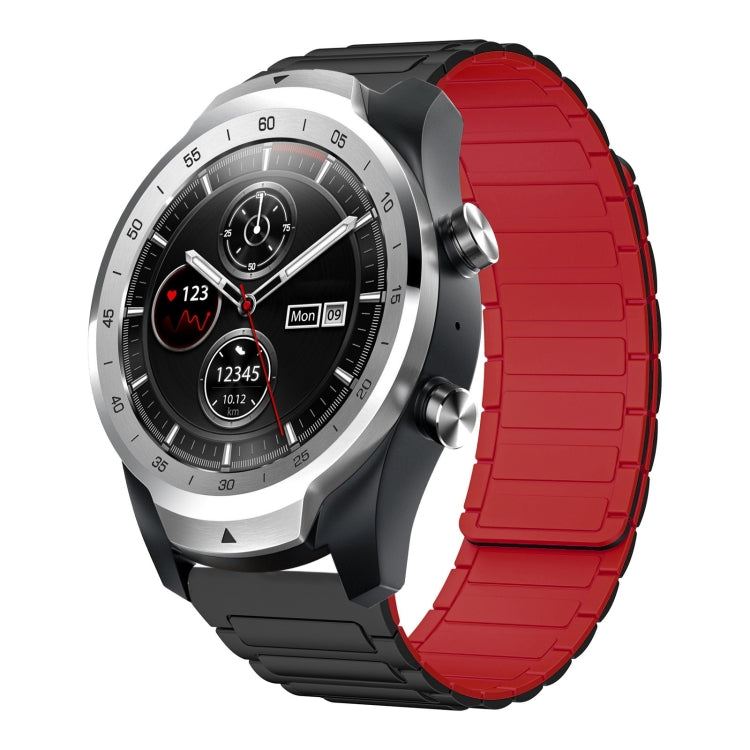 For Ticwatch Pro 2020 22mm I-shaped Magnetic Silicone Watch Band(Black+Red) by bashfashion
